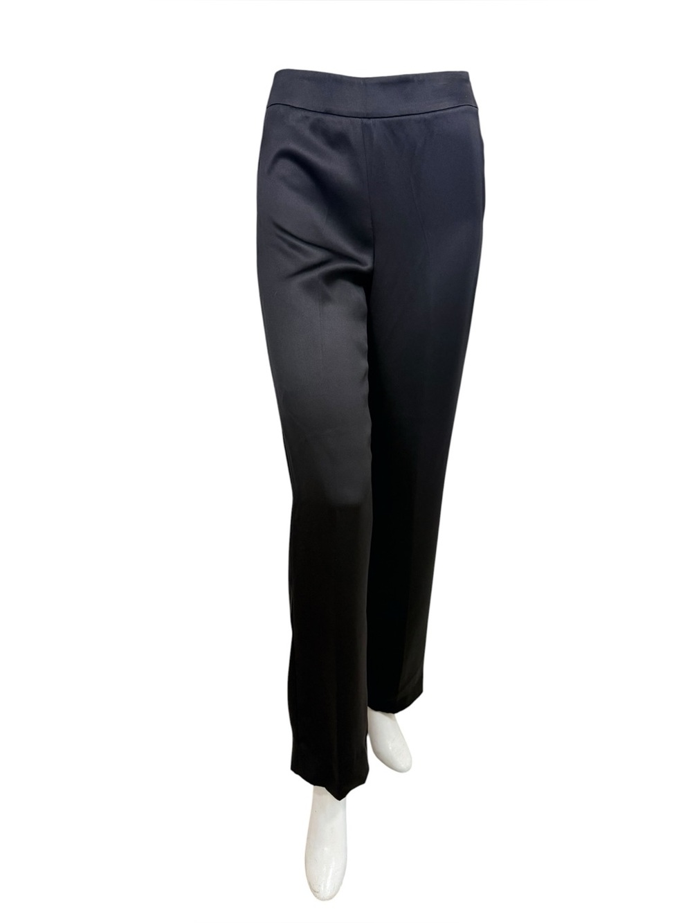 Giorgio Armani Black Satin Straight Leg Evening Trousers Pants Made in Italy